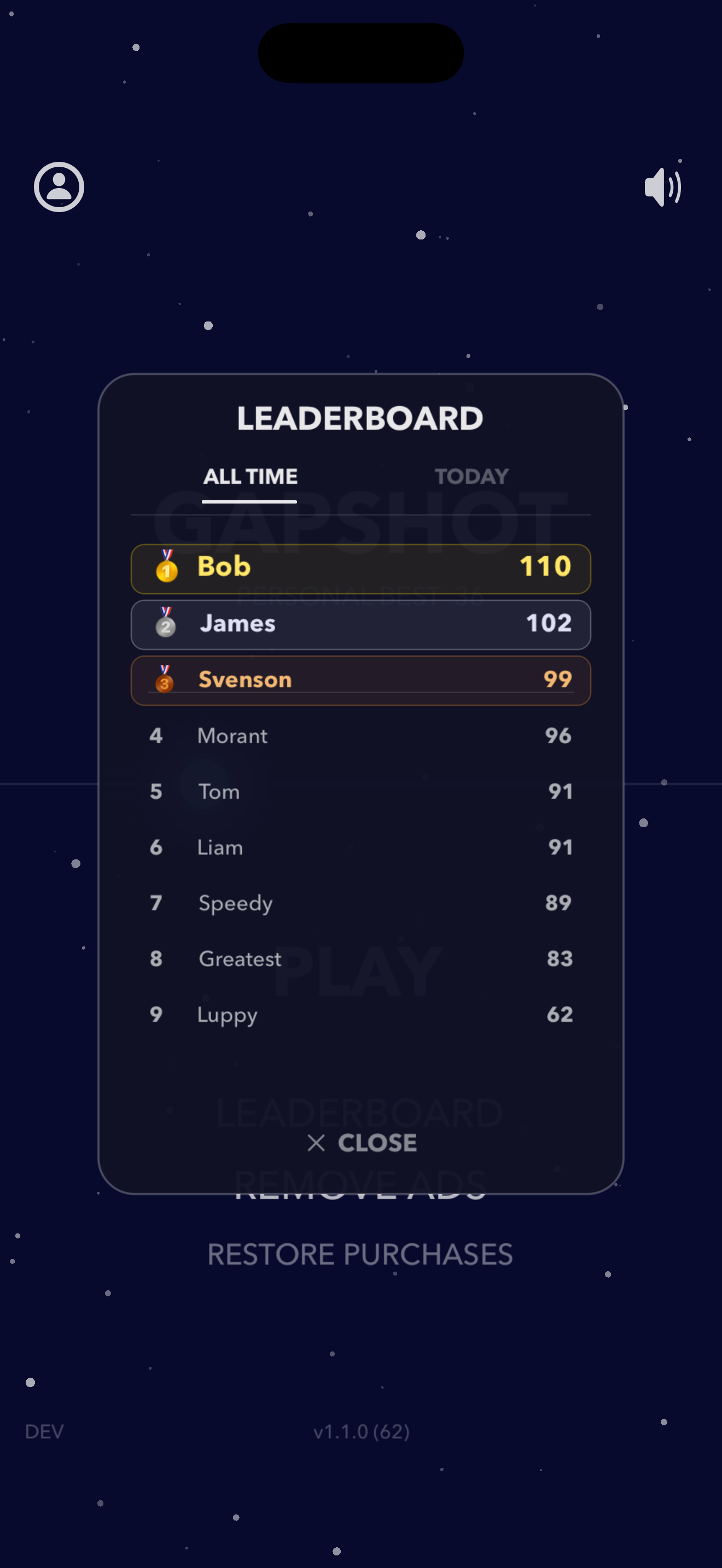 Gapshot global leaderboard rankings
